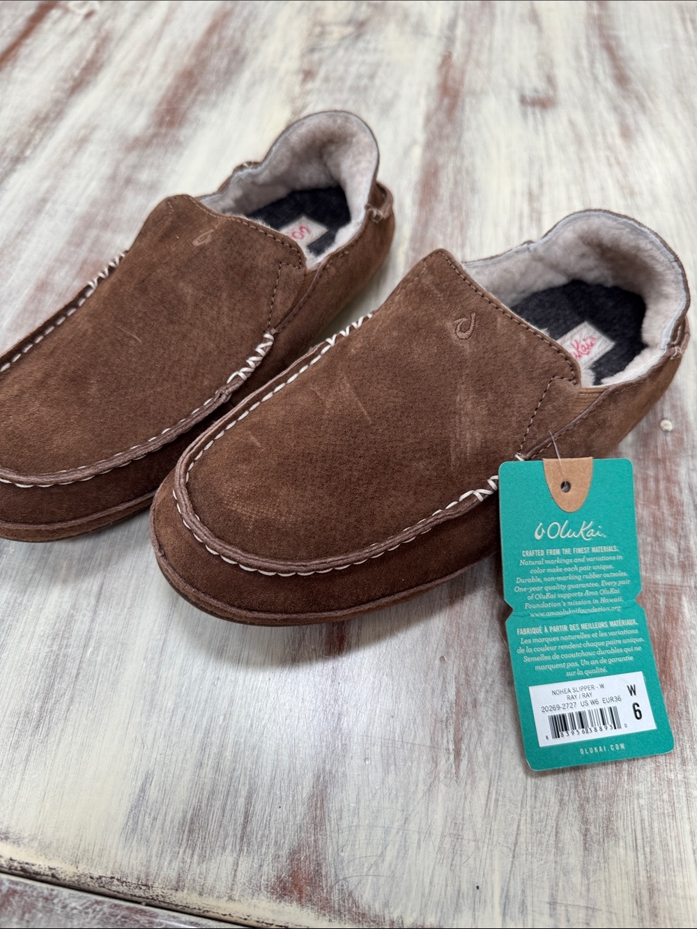 OluKai Women’s Brown Suede Slip-On Moccasin Slippers